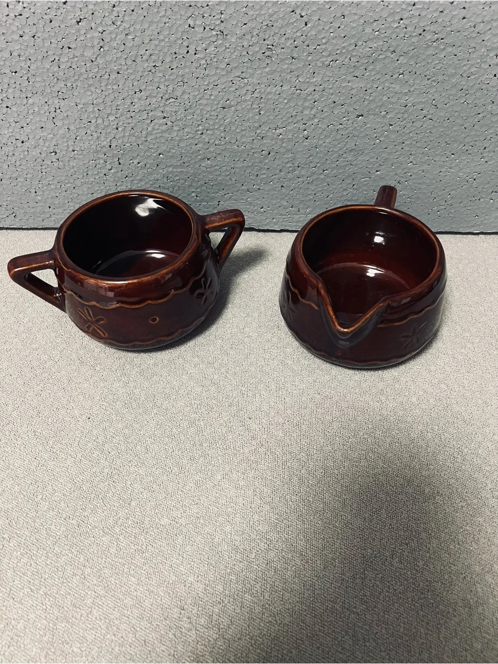 MARCREST Daisy and Dot Ceramic Creamer and Sugar Set Colorado Brown Glaze